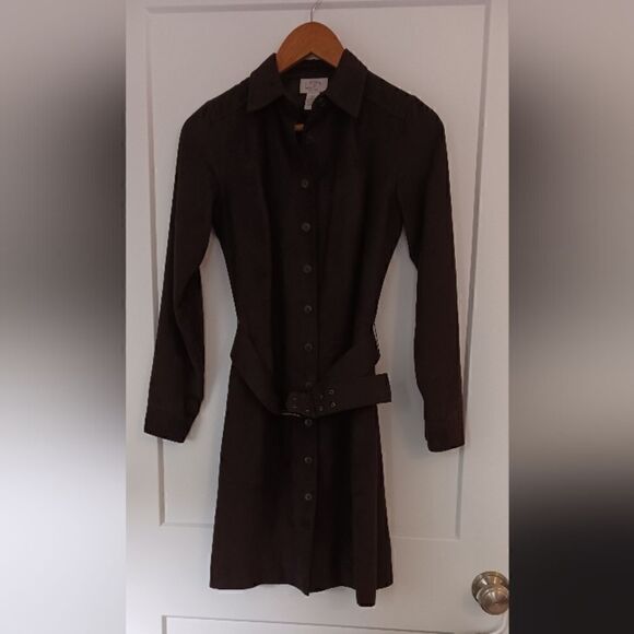 Ann Taylor LOFT Ultra Suede Shirt Dress Brown Sz 0 - Picture 11 of 12